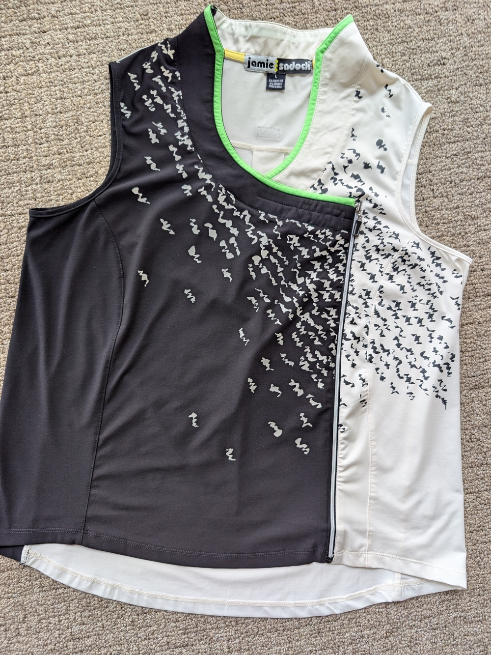 Jamie Sadock Black & White Sleeveless Golf Top with Lime Trim